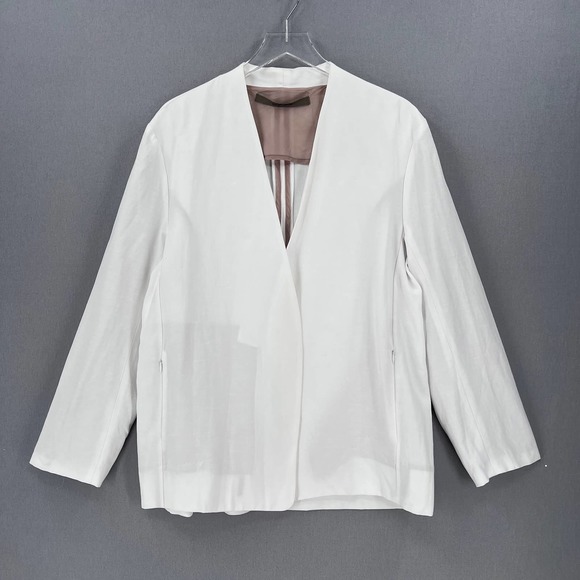 ENZA COSTA Twill Belted Jacket Womens Small Off White Linen Blazer Wrap NEW - Picture 4 of 16